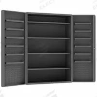DURHAM MFG Bin Cabinet: 48 in x 24 in 72 in, 16 Shelves, 0 Bins, Deep Box, 14 ga Panel, Gray, Keyed (MPN DC48-4S12DS-95). Key specifications — Assembled: Assembled; Cabinet Style: Shelf and Bin; Brand: DURHAM MFG; Cabinet Color: Gray; Cabinet Finish: Powder Coated; Cabinet Material: Steel; Cabinet Storage Components: Shelves.