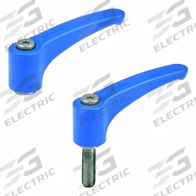 ELESA Adjustable Handle: Threaded Stud, 5005, Blue, Plastic, M6 Thread, 63 mm Lg - Visually-Detectable Handles with Threaded Stud
