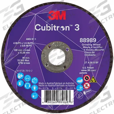 3M CUBITRON 3 Depressed Center Grinding Wheel: Type 27, 4" x 1/4" x 5/8" - Cool-Cutting Grinding Wheels for Carbon & Stainless Steel