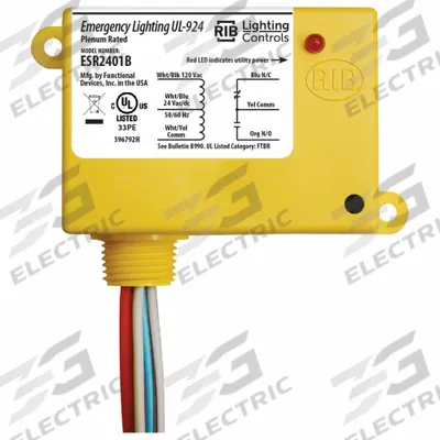 RIB Enclosed Pre-Wired Relay: 20 A Rating, 24V AC/DC/120V AC, SPDT - Emergency Lighting Bypass/Shunt Relays