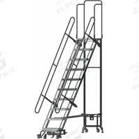 BALLYMORE Hybrid Ladder: 8.3 ft Platform Ht, Unassembled, Spring-Loaded Casters, Aluminum/Steel (MPN HY-LA-103212P-F). Key specifications — Brand: BALLYMORE; Color: Gray; Handrail Configuration: Double Handrails.