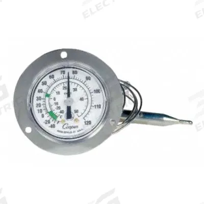 COOPER Cap Back: -40°F to 60°F /-40°C to 15.6°C, ±2°F/1°C @ 10 to 40°F/-12 to 4.5°C - General Purpose Panel Mount Dial Thermometers
