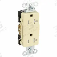 HUBBELL Receptacle: Decorator Duplex, 5-20, Ivory, 125V AC, 20 A, 2 Pole / 3 Wire (MPN DR20ITR)