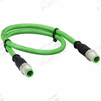HARTING Cordset: Cat5, M12 Male Straight x M12 Male Straight, 1 m Lg, PUR, Green, D Coding, D (MPN 21349292477010). Key specifications — Brand: HARTING; Cable Jacket Color: Green; End 1 Coding: D; End 2 Coding: D; IP Rating: IP65; Performance Category: Cat5.