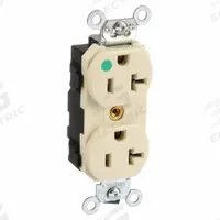 LEVITON Receptacle: Hospital Grade, Duplex, 5-20R, Ivory, 125V AC, 20 A, 2 Pole / 3 Wire (MPN M8300-HI)