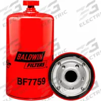 BALDWIN FILTERS Fuel Filter: Spin-On, 3 11/16 in Outside Dia, 1-12 Thread Size, Diesel Fuel, Diesel (MPN BF7759). Key specifications — attr1137520: BF7759; attr434022: BALDWIN FILTERS; attr427730: Cellulose; attr427731: 200 Mesh Media; attr1017112: Trucks; attr1017113: Detroit.