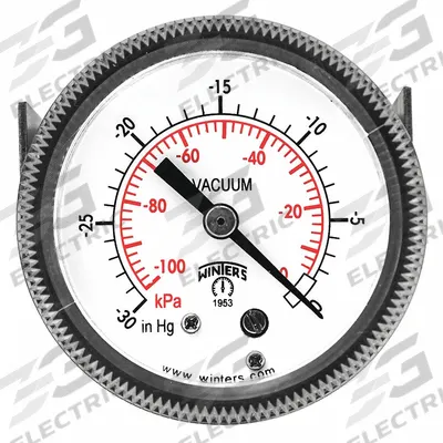 WINTERS Panel-Mount Vacuum Gauge: U-Clamp, 2 in Dial, 1/8 in NPT Male, Center Back - U-Clamp Panel-Mount with Brass/Bronze Wetted Parts