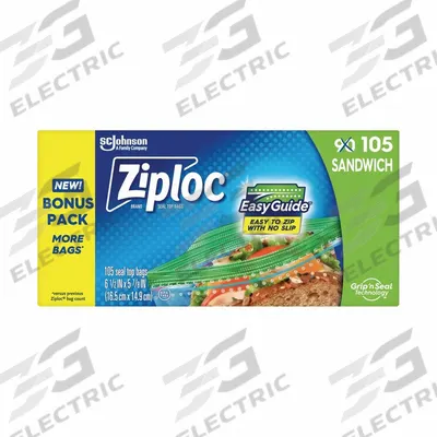 ZIPLOC Sandwich Bag: 1 mil Thick, 5 11/12 in Wd, 6 1/2 in Lg, Hang Hole Not Included - Single-Zip Reclosable Poly Bags
