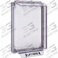 SAFETY TECHNOLOGY INTERNATIONAL Universal Stopper Cover: Polycarbonate, 1 15/16 in Overall Dp (MPN STI-14000NC). Key specifications — Manufacturer Part Number: STI-14000NC; Brand: SAFETY TECHNOLOGY INTERNATIONAL; Color: Clear; For Location: Indoor; For Use With: Keypads; Includes: Mounting Hardware; Legend: LIFT HERE; Mounting Location: Wall Mount.