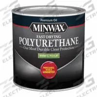 MINWAX Finish: Varnish, Interior, Oil, 0.5 pt Container Size, Wood, Ultra-Flat, Clear, Clear (MPN 230114444). Key specifications — Brand: MINWAX; Transparency: Clear; Use Location: Interior; Sheen: Ultra-Flat; Color: Clear; Resin Type: Polyurethane.