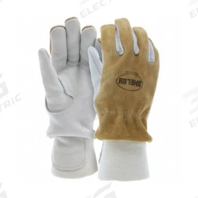 SHELBY Firefighter Gloves: Deer Leather Palm, Pigskin Leather, Gold/Tan, Cuff Wristlet - Wildland Firefighting Gloves