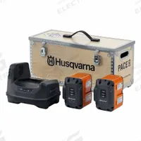 HUSQVARNA Battery Kit: PACE, 4 Ah, 2 Batteries Included, Charger Included, Tabbed, 93.6V DC (MPN 970712101). Key specifications — attr1278107: Not Oil-Resistant.