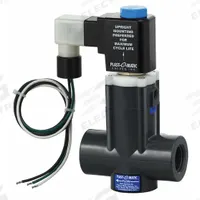 PLAST-O-MATIC Solenoid Valve: 2-Way, Normally Closed, 1/4 in Pipe Size, 120V AC, Inline Single (MPN EASYMT2V12W24-120/60-PP). Key specifications — Pipe Size: 1/4 in; Voltage: 120V AC; Brand: PLAST-O-MATIC; Coil Enclosure: Without Junction Box.