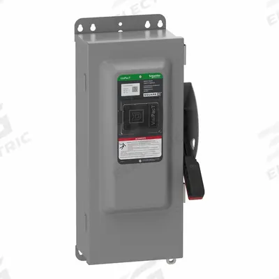 SCHNEIDER Safety Switch: Non-Fusible, 100 A, Three Phase, 600V AC/DC, Galvanized Steel - Non-Fusible Safety Switches