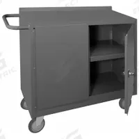 DURHAM MFG Mobile Cabinet Workbench: 36 in x 18 in, Steel, 1,200 lb Overall Load Capacity, Gray (MPN 2210-95). Key specifications — Included Components: Handle on Side; Assembly: Fully Assembled; Brand: DURHAM MFG.