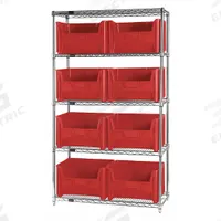 QUANTUM STORAGE SYSTEMS Bin Shelving: 42 in x 18 in x 74 in, 1 Sided, 8 Bins, Open, Red, 5 Shelves (MPN WR5-700RD). Key specifications — Includes Bins: Yes; Bin Material: Polypropylene; Frame Color: Gray; Bin HxWxD: (8) 12-7/16 in x 19-7/8 in x 15-1/4 in; Frame Material: Steel; Bin Color: Red; Bin Style: Hang and Stack; Brand: QUANTUM STORAGE SYSTEMS.