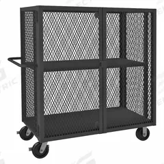 DURHAM MFG Security Cart: 2,000 lb, 58 in L x 27 in W Self, 67 in L x 32 in W x 57 in H Overall Dim (MPN HTL-3060-DD-1AS-95). Key specifications — Shelf Type: Adjustable; Caster Brake Type: No Brake Included; Brand: DURHAM MFG; Caster/Wheel Configuration: (2) Swivel; Shelves Included: 1.