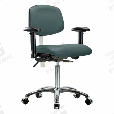 APPROVED VENDOR Cleanroom Task Chair: Vinyl, Arms Included, Ht Range 21 1/2 in to 29 in - Vinyl Cleanroom Chairs