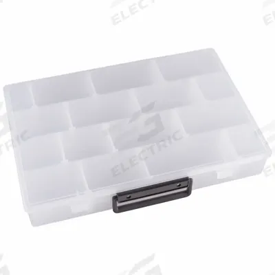 FLAMBEAU Compartment Box: 9 5/8 in x 13 1/2 in x 2 in, Clear - Small Parts Compartmented Boxes with Adjustable Dividers