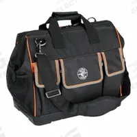 KLEIN TOOLS Tool Bag: 17 1/2 in W x 10 in D x 16 in H, Black, Polyester, 42 Pockets, Polyester (MPN 55469). Key specifications — Color: Black; Brand: KLEIN TOOLS; Material: Polyester.