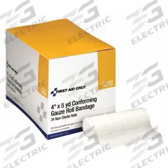 FIRST AID ONLY Gauze Roll: 4 yd Dressing Lg, 4 in Dressing Wd, Gauze, Non-Sterile, 24 PK (MPN 5-6800G). Key specifications — Water Resistance: Not Water Resistant; Unitized: Unitized; Standards: ANSI Z308.1-2015; Manufacturer Part Number: 5-6800G; Package Type: Box; Product Type: Gauze Roll; Sterility: Non-Sterile; Brand: FIRST AID ONLY.