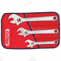 PROTO Adjustable Wrench Set: Alloy Steel, Satin, 1 1/2 in_1 3/16 in_1 13/32 in Jaw Capacity (MPN J795A). Key specifications — attr309359: Satin; attr309363: 8 in to 12 in; attr324924: PROTO; attr309365: Tool Roll; attr309358: Alloy Steel.