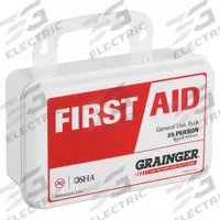 FIRST AID ONLY First Aid Kit and Housing: Industrial, 25 People Served, 106 Components, Plastic (MPN 54629). Key specifications — Adhesive Bandages Included: (54) Bandages; Application: Industrial; Brand: FIRST AID ONLY; Housing Color: White; Housing Material: Plastic; Includes Oral or Inhalant Medication: Medication Included; Mountable: Portable; Oral and Inhalant Medicinals Included: (12) Aspirins.