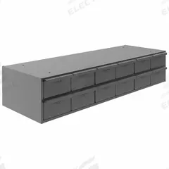 DURHAM MFG Drawer Bin Cabinet: 33 3/4 in x 12 1/4 in x 7 1/2 in, 12 Drawers, Stackable, Steel, Gray (MPN 013-95). Key specifications — Cabinet Material: Steel; Includes Dividers: Yes; Cabinet Finish: Powder Coated; Drawer Color: Gray; Cabinet Style: Drawer; Assembled: Assembled; Drawer Inside WxDxH: (12) 4-15/32 in x 11-1/4 in x 3-3/16 in; Cabinet Color: Gray.