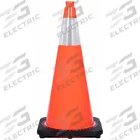 Traffic Cone with Bands: MUTCD/NCHRP-350, 28 in Cone Ht, Orange, High-Intensity Prismatic, PVC (MPN RS70032CT3M6). Key specifications — Base Color: Black; Brand: APPROVED VENDOR; Cone Material: PVC; Legend: Blank; Includes: Grip Top.