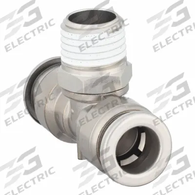 SMC Push-Fit Tee Fitting: 3/8 in OD x 3/8 in OD x 1/4 in Pipe x 3/8 in Pipe Size - Stainless Steel Tube Fittings