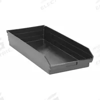 QUANTUM STORAGE SYSTEMS Shelf Bin: 23 5/8 in Overall Lg, 11 1/8 in x 4 in, Black, Nesting Capable (MPN QSB116BR). Key specifications — Brand: QUANTUM STORAGE SYSTEMS; % Recycled Content: 100%; Manufacturer Part Number: QSB116BR; Includes Dividers: Dividers Not Included; Electrostatic Discharge: Not Electrostatic Discharge Conductive.
