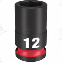 MILWAUKEE Standard Impact Socket: 3/8 in Drive Size, Metric, 12 mm Socket Size, 6-Point, Std (MPN 49-66-6136). Key specifications — attr1215501: MILWAUKEE; attr1215515: Black Phosphate; attr1215518: 12 mm.
