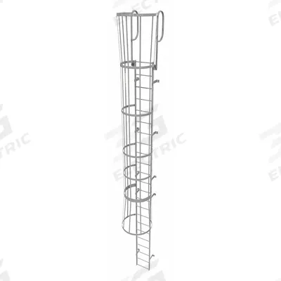 TRI-ARC Fixed Ladder with Safety Cage: 26 ft Overall Ht, 18 in Overall Wd, Steel - Safety Cage Walk Through Fixed Ladders