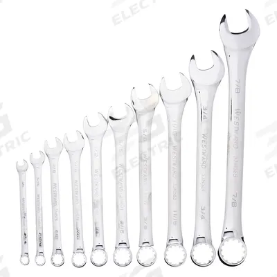 WESTWARD Combination Wrench Set: Alloy Steel, Chrome, 10 Tools - SAE 12-Point Combination Wrench Sets