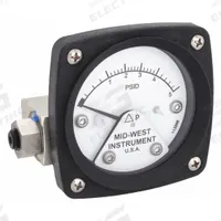 MIDWEST INSTRUMENT Differential Pressure Gauge: Back, 1/4 in NPT Female, ±3-2-3% Gauge Accuracy, 120 (MPN 120-AA-00-OO-5P). Key specifications — Sensor Type: Piston; Series: 120; Housing Material: Aluminum; Certificate of Calibration: Not Included; Gauge Accuracy: ±3-2-3%.