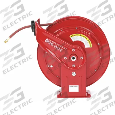 REELCRAFT Spring Return Hose Reel: 75 ft (3/8 in I.D.), 1/2 in MNPT, 300 psi Max Op Pressure - Standard Air or Water Spring-Return Hose Reels