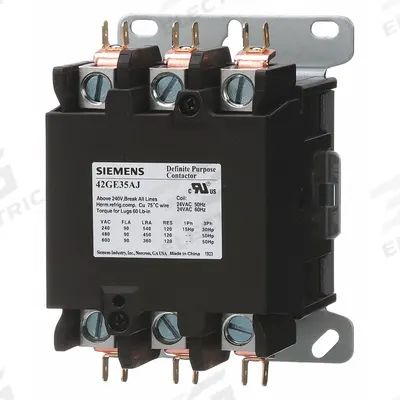 Siemens Definite Purpose Magnetic Contactor: 3 Poles, 24V AC, 90 A - Non-Reversing Definite Purpose Contactors