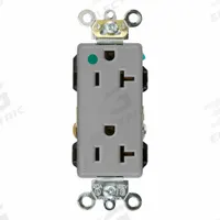 LEVITON Plugs and Receptacles: Hospital Grade, Duplex, 5-20R, Gray, 125V AC, 20 A, 2 Pole / 3 Wire (MPN 16362-HGG)