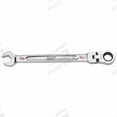 MILWAUKEE Combination Wrench: Chrome Vanadium Steel, Chrome, 7/16 in Head Size - SAE 12-Point Ratcheting Combination Wrenches