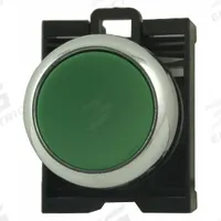 EATON Flush Push Button: Green, 22 mm Mounting Size, Metallic, Momentary (MPN M22M-D-G). Key specifications — Brand: EATON; Action: Momentary; Series: M22; Push Button Material Type: Metallic.