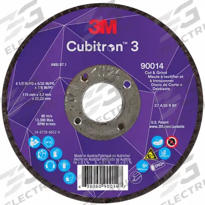 3M CUBITRON 3 Cut-Off and Grinding Wheel: Type 27, 4 1/2" x 5/32" x 7/8" - Cool-Cutting Combination Wheels for Carbon & Stainless Steel
