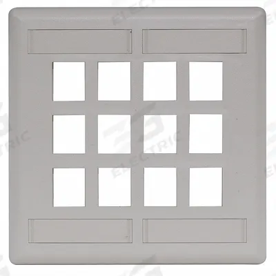 HUBBELL PREMISE WIRING Wall Plate: Office White, 1 Gang, 12 Port, Flat Module, Plastic - Keystone Wall Plates