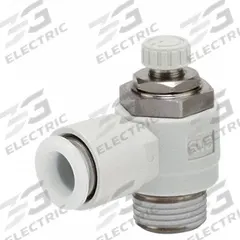 SMC Speed Control Valve: Elbow Fitting, Screw, 1/2 in Valve Body Size, 10 mm Threaded, Meter Out (MPN AS4201FG-04-10S). Key specifications — attr947203: Stainless Steel; attr947205: SMC.