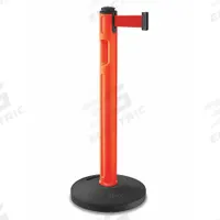 LAVI Barrier Post with Belt: Red, No Pattern, No Legend, 12 ft Belt Lg, Orange, 12 ft x 2 in (MPN 80-5000R/OR/RD). Key specifications — Base Material: Rubber; Belt Color: Red; Brand: LAVI; Post Material: Plastic; Post Color: Orange; Message: No Legend.