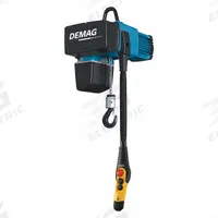 DEMAG Electric Chain Hoist: H4 - Heavy Duty, 460V AC, Hook Mounted - No Trolley, 2 Speeds (MPN DC Com 1-125-1/1 H8 V9.6/2.4-460/60). Key specifications — Brand: DEMAG; Includes: Chain Container; Operating Voltage: 460V AC; Headroom Clearance: 28 in - 30 in.
