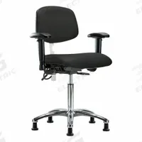 ESD/Cleanroom Task Chair: Vinyl, Arms Included, Ht Range 21 1/2 in to 29 in, 19 in Seat Wd, Adj (MPN BR-NECR-MBCH-CR-T1-A1-NF-EG-ESDBLK). Key specifications — Foot Support: No; Back Tilt Backward: 13.5°; Back Tilt Forward: 10.5°; Base Material: Aluminum; Brand: APPROVED VENDOR; Product Type: Cleanroom Task Chair; Cleanroom Class: ISO 5; ESD-Safe: ESD-Safe.