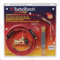 TURBOTORCH Brazing And Soldering Kit: Swirl Flame, CGA-520, Trigger-Start, Extreme Series, Torch Kit (MPN 0386-0835). Key specifications — Kit Series: Extreme; Compatible Fuel Cylinder Size: B; Included Acetylene Regulator CGA Number: CGA-520; Included Tip Manufacturer Part Number: PL-8A; Connection Type: Quick Connect; Manufacturer Part Number: 0386-0835; Brand: TURBOTORCH; Item: Torch Kit.