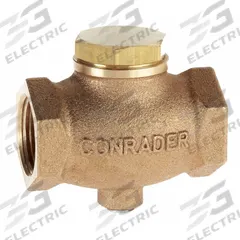 CONRADER Check Valve: In Line, Brass, 1/4 in (F)NPT, 1/4 in (F)NPT, 250 psi Max. Pressure (MPN GV14). Key specifications — attr291949: 1/4 in (F)NPT; attr291950: 1/4 in (F)NPT; attr291957: Brass; attr294749: CONRADER.