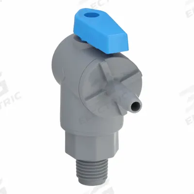 APPROVED VENDOR Manual Two-Way Ball Valve: 1/4 in, PVC, Angle, MNPT x Barb - Angle-Body PVC Ball Valves