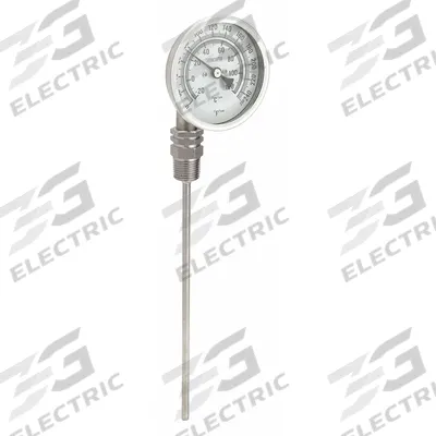 APPROVED VENDOR Dial Thermometer: 0°F to 250°F /-20°C to 120°C, 9 in Stem Lg - Side- & Bottom-Mount Fixed-Angle Thread-Mount Dial Thermometers